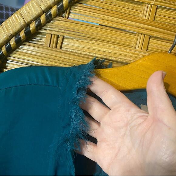 Dolan teal Blue Relaxed Buttoned Blouse Mandarin Collar medium usa made - Picture 5 of 8